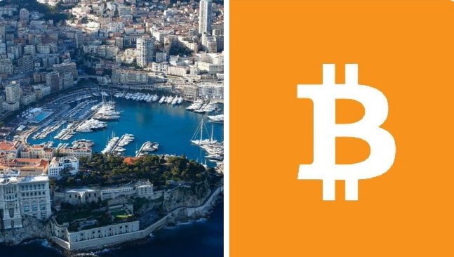 The image is a collage featuring both an aerial view of Monaco's cityscape with boats on the water, as well as a graphic design depicting the letter "B" with a Bitcoin symbol inside. The post explains that Monaco is emerging as a crypto tax haven and offers residents 0% capital gains tax on Bitcoins and other digital assets, making it an attractive destination for high-net-worth crypto investors seeking a tax-free environment to invest and grow their wealth.