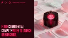 Flare Network promotional graphic stating 'FLARE CONFIDENTIAL COMPUTE VOTES TO LAUNCH ON SONGBIRD.'