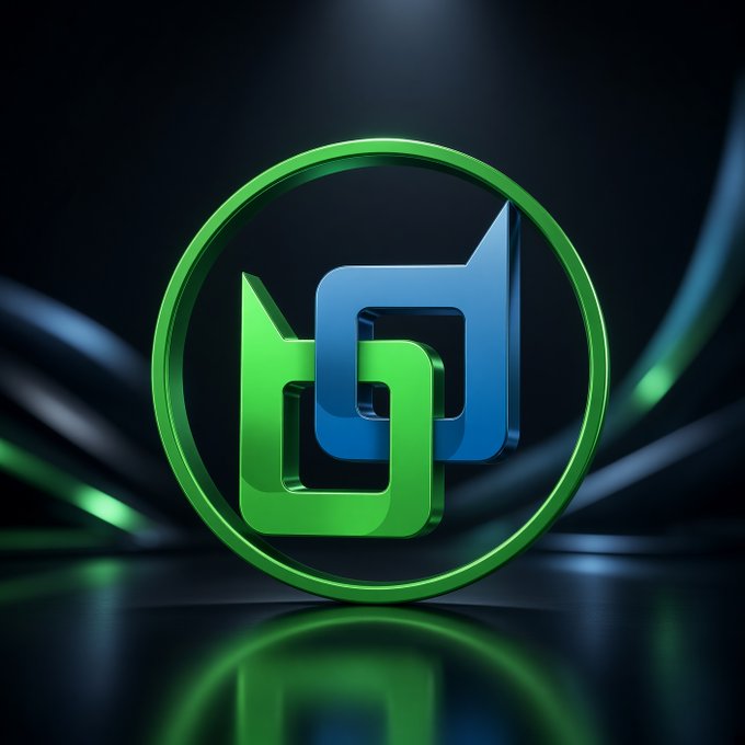 A glowing 3D green and blue interlocked logo sits within a circular frame on a dark, reflective surface. The image visually represents BChat by Beldex, symbolizing the privacy-first, decentralized messaging approach where users connect via unique IDs rather than phone numbers.