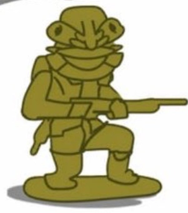 The image features a cartoon gold soldier statue with a gun in its hand. The soldier appears to be smiling, giving off an impression of being funny or lighthearted. The caption below the image reads "Hello funny soldiers. We' re the best coin under 10M on solana. want you to know that. our fucken X community will get rekt soon enough, so please be sure to join in on the @Pumpfun mobile app and enter the community we have there :).". The focus of this image is on the cartoon gold soldier statue with a gun, creating an amusing and entertaining visual experience for viewers.