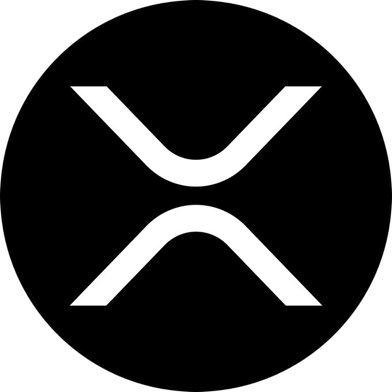 A black circular logo featuring a white stylized 'X' design, which is the symbol for the cryptocurrency XRP.