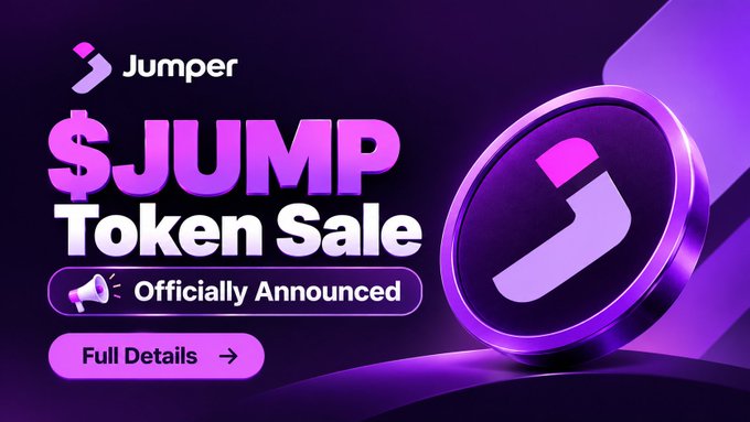 A promotional graphic for the $JUMP Token Sale by Jumper, officially announced, with a 'Full Details' button.