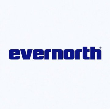 A logo for 'evernorth' displayed in bold blue lowercase letters with a registered trademark symbol on a light gray background.