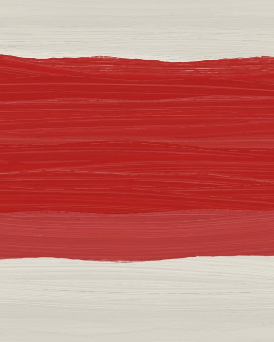 A simple painted image resembling a flag with a thick red horizontal band across a white background, showing visible brushstrokes.