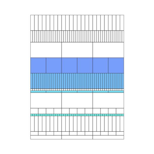 A grid-like diagram with vertical lines and horizontal bands, featuring a thick blue rectangular section and a thinner cyan strip against a white background.