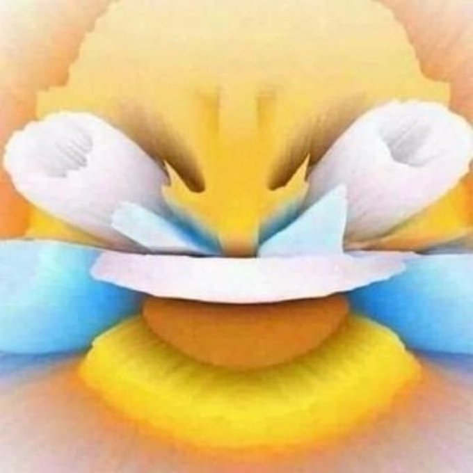 An AI-generated surreal image of a distorted, melting plush face with empty hollow eyes and a soft, almost tearful expression — paired with the post's message, it visually embodies the overwhelming, gut-punch emotion the poster says only rare memes can deliver.