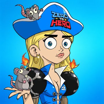 A cartoon blonde woman wearing a blue cowboy hat labeled "ZERO TO HERO" holds a small mouse, with two additional mice perched on her hat and shoulders, set against a blue gradient background—imagery that ties into the post's "Let's make minting great again" message by highlighting the project's heroic branding and OpenSea support, though traits shown are noted as marketing only.