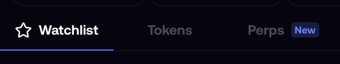 A dark-themed app navigation bar showing three tabs: "Watchlist" (currently selected with an underline), "Tokens," and "Perps" (marked with a blue "New" badge). The image illustrates the post's suggestion that Fomo could add a Prediction Markets tab alongside existing Perps and Tokens features, following the same integration pattern used for Perps.