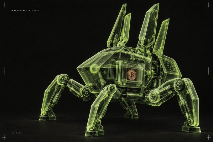A translucent green 3D-rendered mechanical spider-like robot with sharp spikes on its back, featuring a 'B' emblem on its central body.