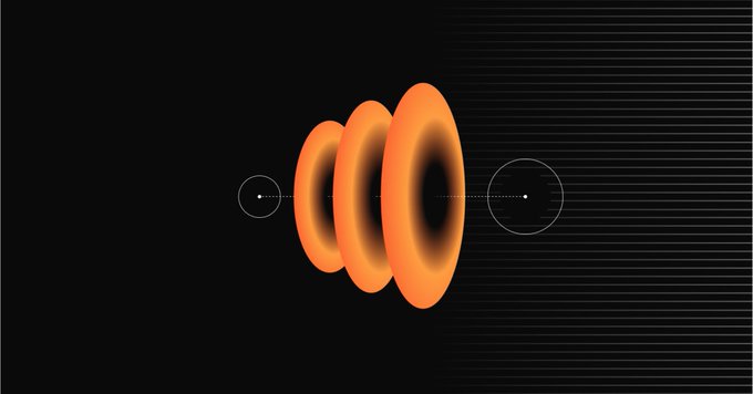 An abstract digital graphic on a black background showing orange rings expanding outward from a central point.