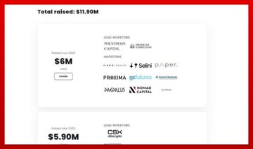 An infographic shows Cambrian's funding details, with a total raised of $11.90M, including a $6M round from 2025 led by Polychain Capital and investors like a16z, Paper, and Mirana, and a $5.90M round from 2025 with CBX as a lead investor.