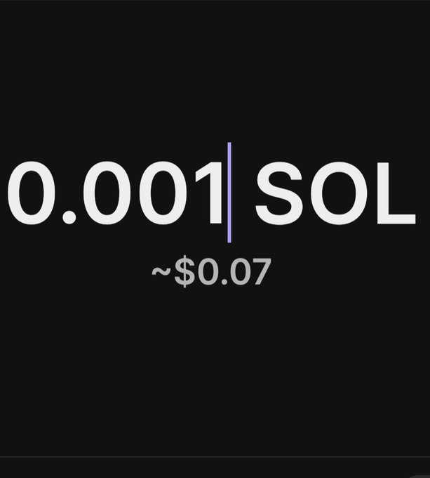 A black screen displaying '0.001 SOL' in large white text with a value of '~$0.07' beneath it.