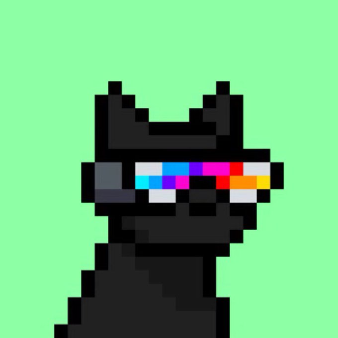 A pixel art black dog character with a colorful test pattern visor sits against a green background, fitting the post about the limited 10,000 Doginal Dogs collection.
