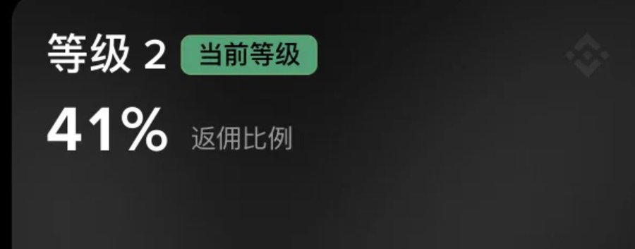 A digital interface displaying '等级 2' (Level 2) with a green badge reading '当前等级' (Current Level) and '41% 返佣比例' (41% Commission Rate) below.