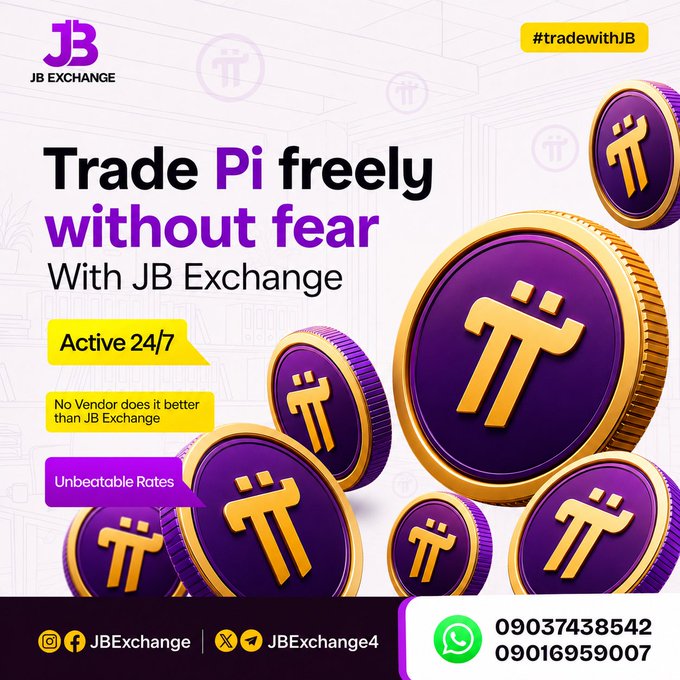 An advertisement for JB Exchange promoting Pi cryptocurrency trading with the slogan 'Trade Pi freely without fear.'