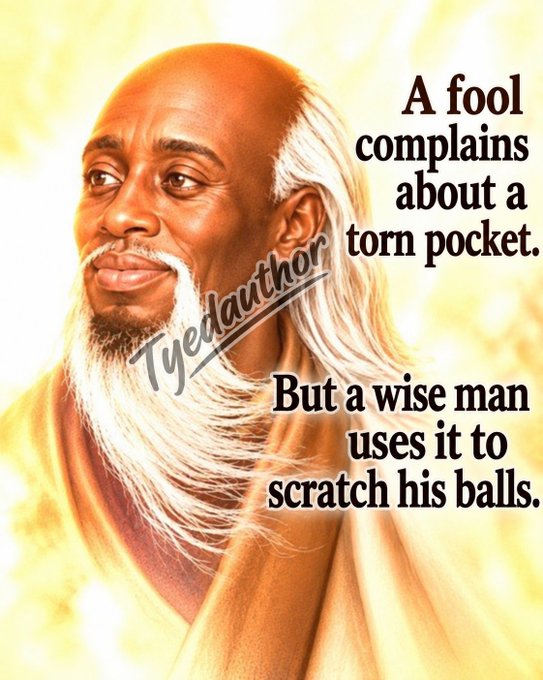 The image shows a digital illustration of a bald, elderly man with a long white beard wearing orange robes, appearing as a wise sage-like figure. Overlaid text reads: "A fool complains about a torn pocket. But a wise man uses it to scratch his balls." The image is watermarked "Tyedauthor."

The post references the $YAP token and shifting "mindshare," using the meme's "wise man" philosophy to suggest that where others see flaws, the savvy investor spots opportunity — implying $YAP's underappreciated potential.