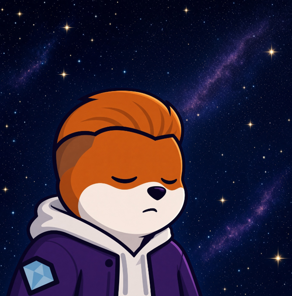 A sad-looking cartoon dog with closed eyes stands against a starry galaxy background, wearing a purple hoodie featuring a blue diamond logo. The melancholic expression of the character fits the late-night "GN GN" (good night, good night) vibe of the post, reflecting a tired or somber mood before sleep.