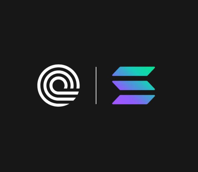 A minimalist logo design on a black background showing a circular icon next to a stacked three-layer symbol in blue, teal, and purple gradient colors.
