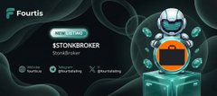 A promotional banner for Fourtis features a SpaceBroker character in an astronaut helmet, with handles listed as @fourtsig, @fourtsu, and @fourtisxyz.