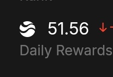 A dark interface displays "51.56" alongside a logo and a downward red arrow, labeled "Daily Rewards." This corresponds to the user's post about earning 51 $River points today during the @River4fun season 5 campaign, hoping to return to 500 points before it ends in 5 days.