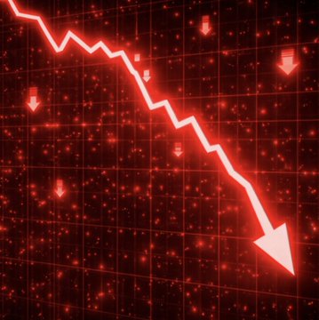 A glowing red downward-trending line and arrows on a dark chart illustrate a steep market decline. The image visually reinforces the post's claim that Senate Democrats' rejection of the latest version of the #Bitcoin Clarity Act over ethics language could trigger a sharp drop in crypto markets ahead of the imminent vote.