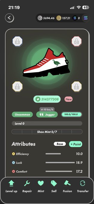 The image shows a phone screen with an app icon for a shoe store, displaying its name and logo. The app has a rating of 10 out of 10 stars and is available for free download. The user's current location appears to be on StepN Activation Code 19405340 HEAL3, which indicates that the app is in beta testing mode or awaiting activation.