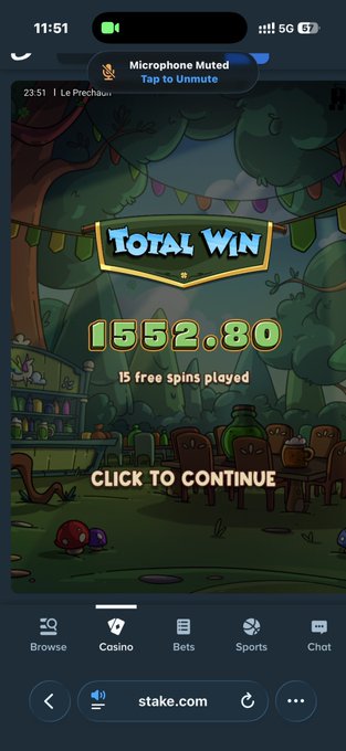 A screenshot from Stake.com displays a "TOTAL WIN" of $1552.80 from 15 free spins played, celebrating the user's impressive $3 to $1552.80 win highlighted in their promotional post.