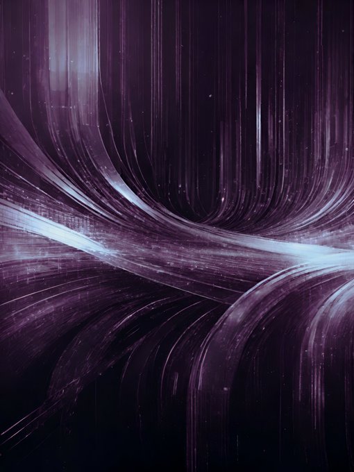 Flowing streams of violet and white light curve and intersect across a dark background, evoking the swirling currents of thought and consciousness that echo the introspective theme of "Cognition of Maybe." The luminous ribbons intertwine like neural pathways or streams of contemplation, visually representing the uncertain, winding nature of cognition and possibility.