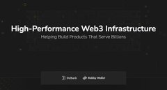 A website header reads 'High-Performance Web3 Infrastructure' and 'Helping Build Products That Serve Billions', with buttons for 'Demos' and 'Builder Wallet'.