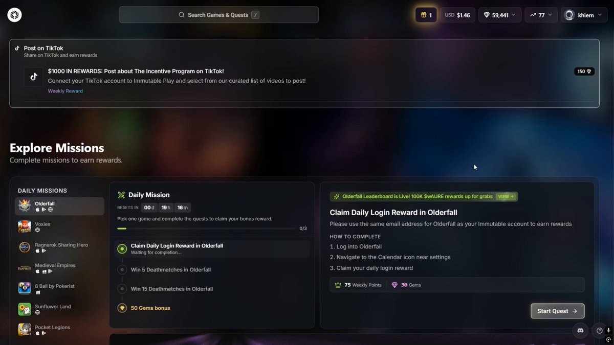 "It's Thursday already, time to check the rewards and see how much IMX we got this time, fam - It appears that someone has been playing around with exploring missions, as there are several options displayed for them to choose from. The player seems to have successfully completed a mission, which is marked as "CLEAN daily logs". Additionally, the player received a reward in the form of a gift card, which they used during their exploration. They may have also acquired an "IMX" key that can be used on other platforms within the gaming world."
