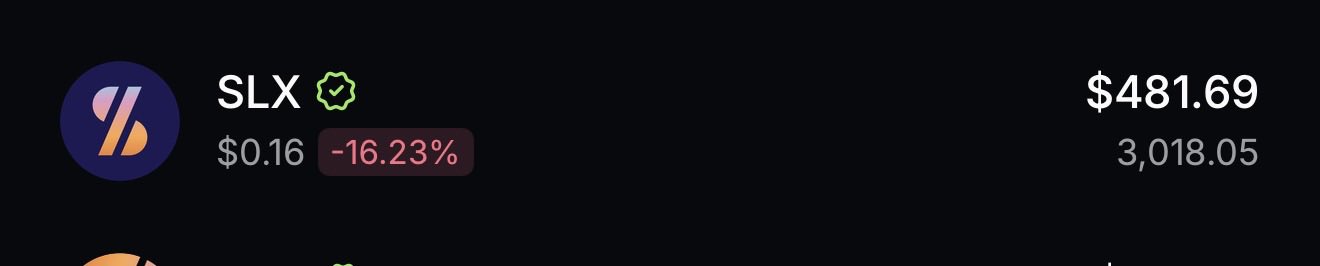 A dark-themed dashboard displays the SLX token at $0.16, showing a -16.23% decline, with a portfolio value of $481.69 and a balance of 3,018.05 tokens. The image illustrates the user's post about claiming their 2nd SLX airdrop unlock and selling 70% on Titan Exchange for a $330 profit amid bearish market conditions.
