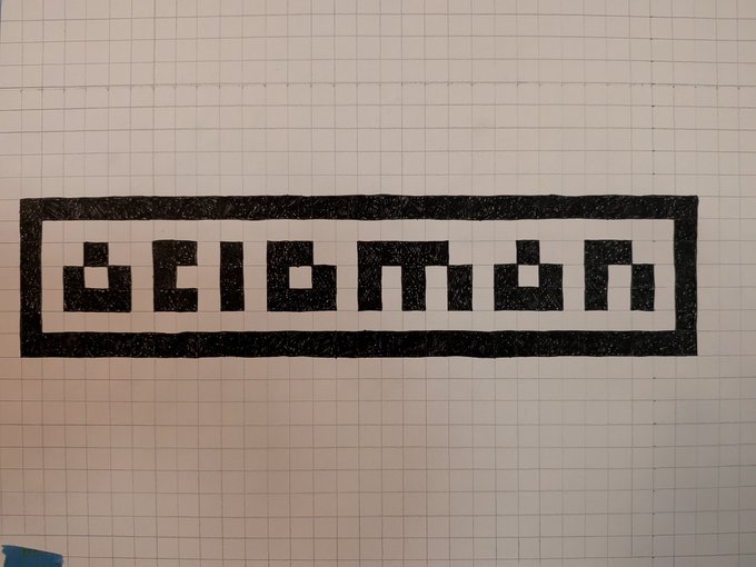 A hand-drawn pixel art logo on graph paper reading 'degencoin' inside a black rectangular border.