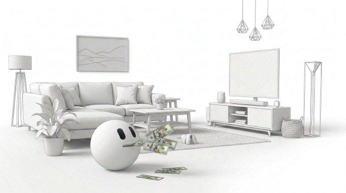 A white ghost-like character in a minimalist living room spits out cash alongside scattered $100 bills. The image playfully visualizes the post's pitch that the under-$2M valuation of the $DOGGIE token represents a rare entry point investors will regret missing.
