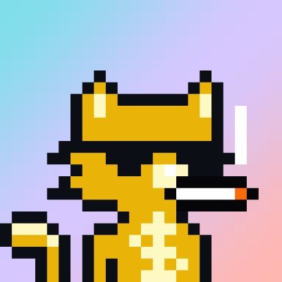 A pixel art illustration of an orange fox character wearing black sunglasses, a gold crown, and smoking a cigarette against a pastel gradient background.
