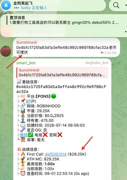 A screenshot of a Chinese-language messaging app showing commands for a "smart_bot" and "dogehub_bot" including coin information and "战狼信息" (Wolf Warrior info) with token prices for $ROBINHOOD and $First Call, and a timestamp of 09-01 22:55:14.