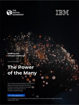 An IBM promotional flyer for "The Digital Economist" featuring their technical briefing titled "The Power of the Many: Modeling the AI Climate Challenge," dated September 19, 2022, with no other text visible. The image appears to be promotional material for an IBM-led discussion about using citizen-produced electricity data and an AI-based model to track societal progress through the Energy Production Index, which connects thematically to the author's enthusiasm about IBM's continued leadership in emerging technologies like blockchain and AI.