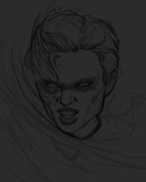 The image shows a black and white sketch of an angry face, with the person's head turned to the side as if they are about to yell or scream. The sketch appears to be done in pencil, giving it a rough and unfinished look. The caption below the image reads "Sketch VS Final" and "Anger", indicating that this is a comparison between the initial sketch and its final version.