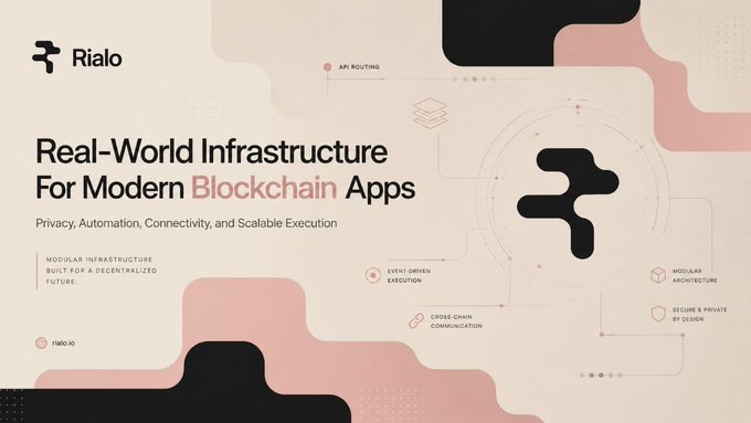 ilio's Real-World Infrastructure for Modern Blockchain Apps features a pink and black design with a white logo, accompanied by text promoting privacy, automation, connectivity, and security.
