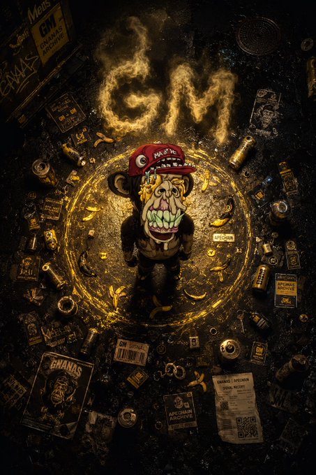 Dark stylized digital art featuring a menacing cartoon character in a red cap surrounded by scattered GM cigarette packs, liquor bottles, and debris with 'GM' glowing in golden smoke above.