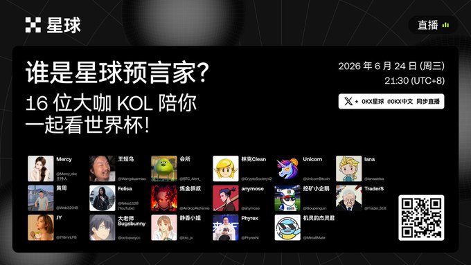 The image features a poster for an event, with a black background and white text. The poster includes various images of people's faces, along with Chinese characters that translate to "16 KOL" and "OKX". There are also some numbers and symbols on the poster, possibly representing dates or other important information about the event. The overall layout is simple yet informative, providing a clear visual representation of what the event will entail.