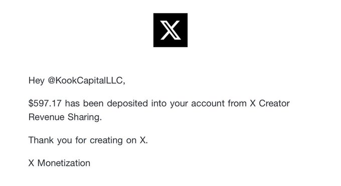 The image shows a message from a company named "X Creator" that has been deposited into an account holder's account. The message includes a link to a website where the user can make payments, which is labeled as "X Monetization". The text in the email also mentions that the payment will be used for Bitcoin transactions.