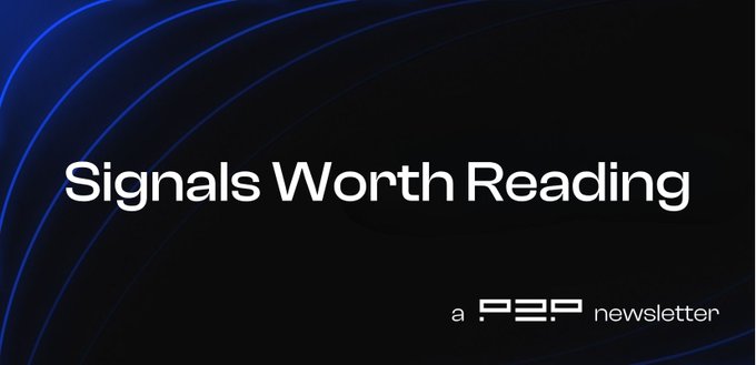 A dark blue title card reading 'Signals Worth Reading' from a 'PSP newsletter' with curved line accents.