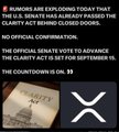 Tweet from @cz_binance stating that Binance was exploring today whether to delist USDC, with text reading "BINANCE ARE EXPLORING TODAY THAT THE U.S. SENATE HAS ALREADY PASSED THE CLARITY ACT. PENDING SIGNING IT IS REPEALED. NO OFFICIAL CONFIRMATION. THE OFFICIAL SENATE VOTE TO ADVANCE THE CLARITY ACT IS SET FOR SEPTEMBER 15. THE COUNTDOWN IS ON."