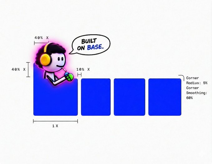 The image features a cartoon character wearing headphones with a microphone, holding a microphone stand, and standing next to a blue square that says "Built on base!". The text above this square reads "Good Morning Everyone talks about memecos. Smart money watches infrastructure. While the market chases hype, @base keeps quietly onboarding millions of users, builders, and apps. Why Base is getting attention: Built by Coinbase Low transaction fees Fast".