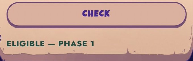 A cropped image showing a "CHECK" button with the text "ELIGIBLE — PHASE 1" displayed beneath it, suggesting the user has been approved for the first phase of a pass giveaway referenced in the post.