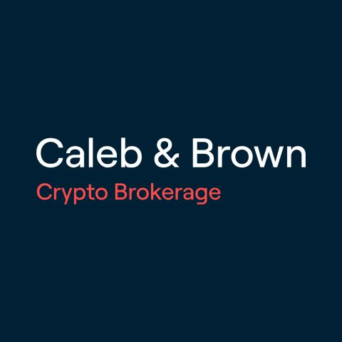 The image displays the logo for "Caleb & Brown - Crypto Brokerage" in white and coral text on a dark navy background. It relates to the post by highlighting that Caleb & Brown, a crypto brokerage reportedly handling $2 billion, has integrated Ripple's payment infrastructure for USD withdrawals, replacing traditional correspondent banking with XRP-based settlement rails.