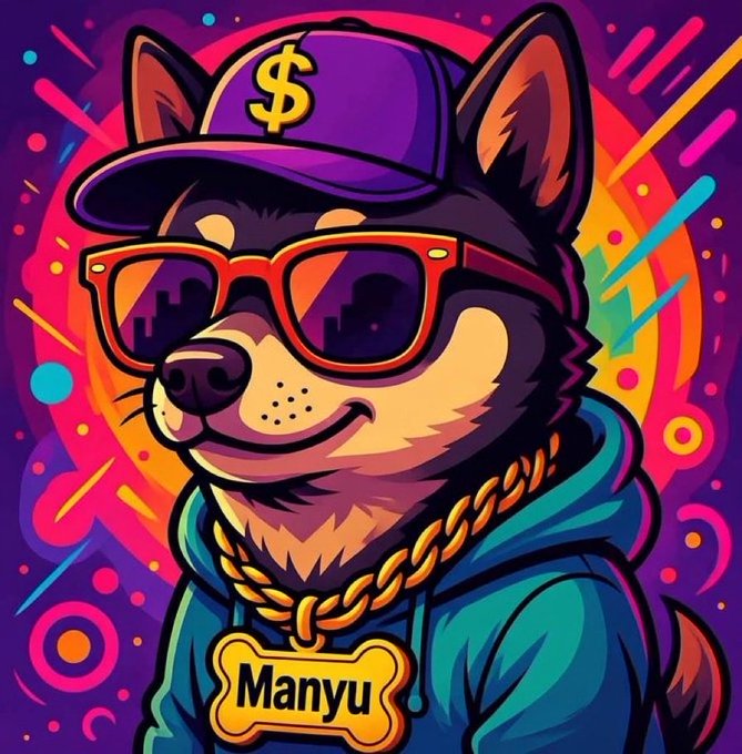 "Good Manyu" is written above a dog wearing sunglasses, a hoodie, and a gold chain around its neck.