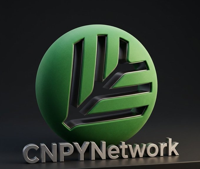 The image features a logo for CNPY Network that is green with black lines, giving it an industrial look. The logo is displayed against a black background, making it stand out prominently. The text "CNPYNetwork" is written below the logo in white letters. The image also contains some text that reads "Been exploring @CNPYNetwork lately and I'm impressed by what they're building CNPYNetwork is focused on creating a more connected and efficient Web3 ecosystem, making blockchain technology more accessible for both users and developers".