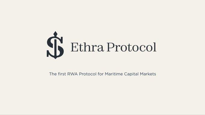 The Ethra Protocol logo (an anchor styled as the letter S) appears on a cream background with the tagline 'The first RWA Protocol for Maritime Capital Markets'.