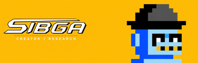 A yellow banner with the text 'SIBGA CREATOR | RESEARCH' next to a pixel art character wearing a black fedora and smoking a cigar.